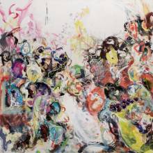 Large figurative Abstract painting representing a crowd and its interior